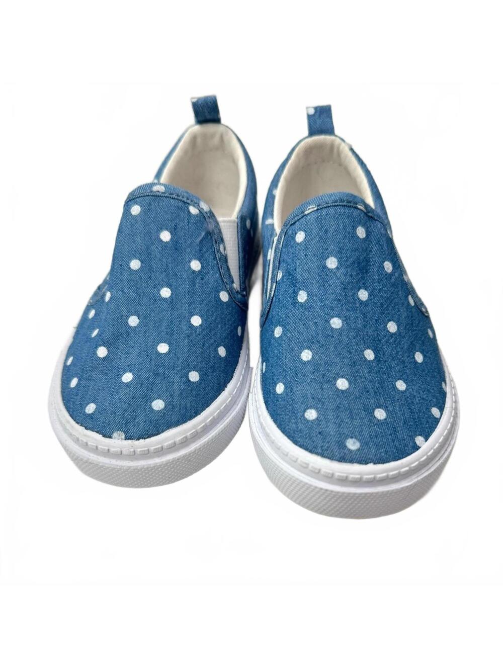 Gymboree Baby Girl Denim Polka Dot Slip On Shoes Size 7 Walker - Picture 3 of 7